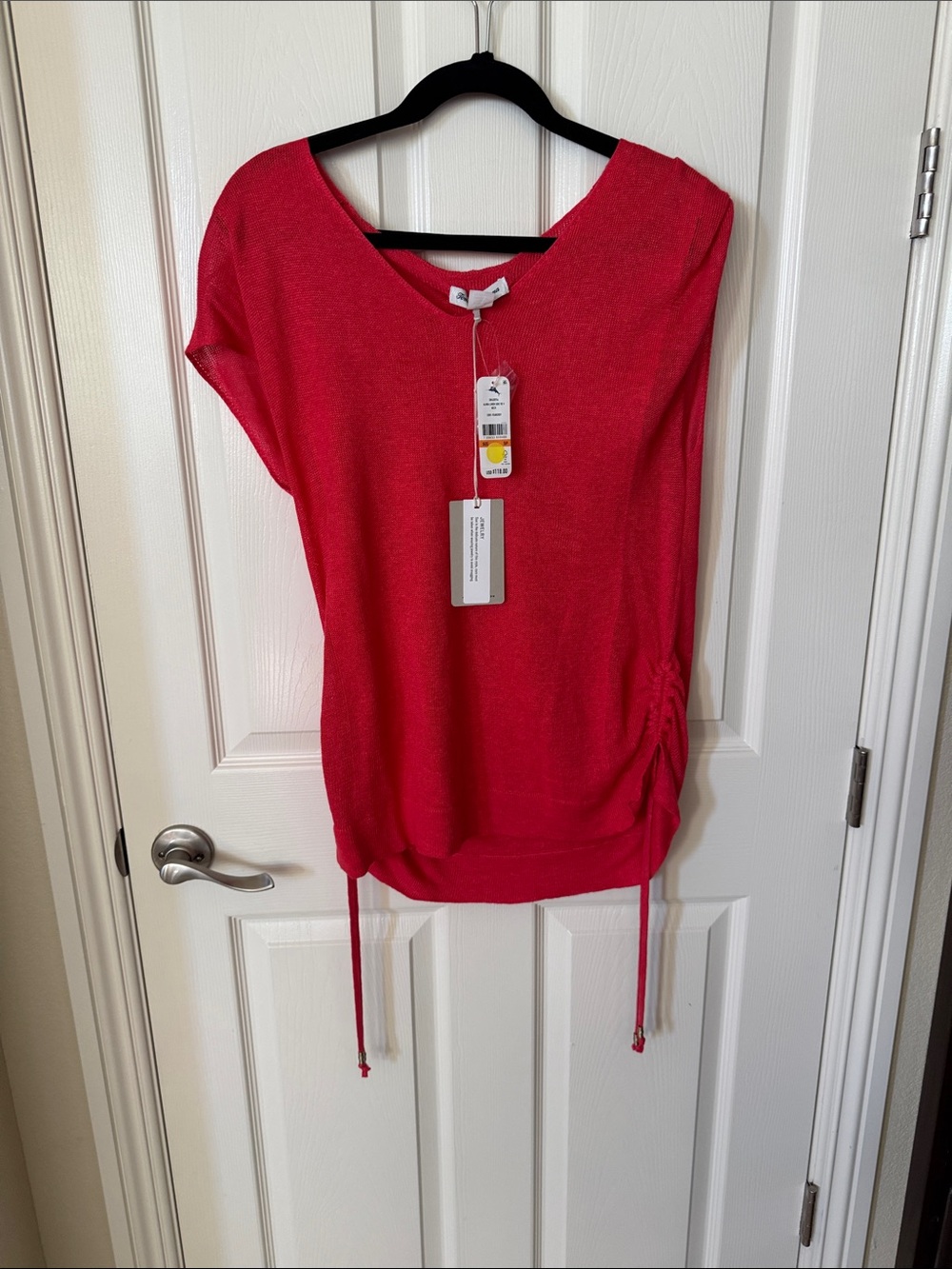 Tommy Bahama Crimson V-Neck Ruched Side Drawstring Top